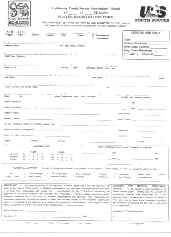 CYSA Registration Form